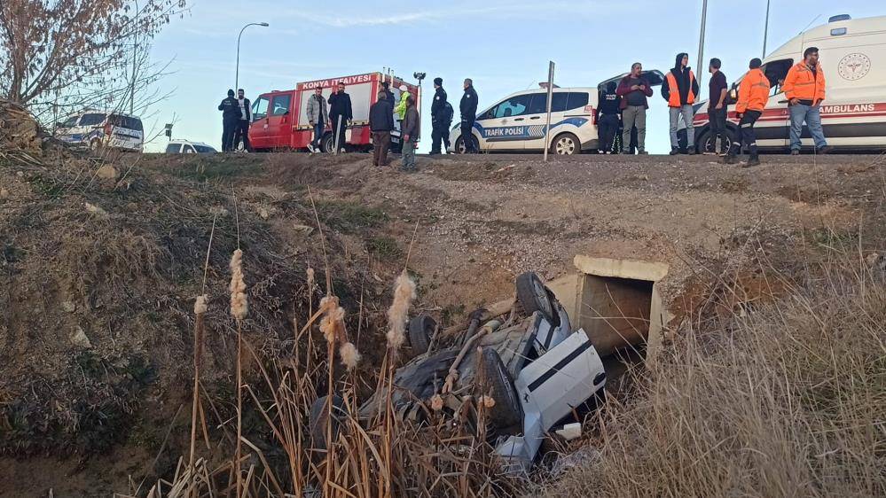 Konya’da otomobil sulama kanalına devrildi! Yaralılar var 7